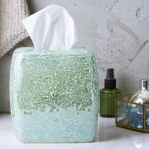 Teal Green Mosaic Glass Tissue Holder
